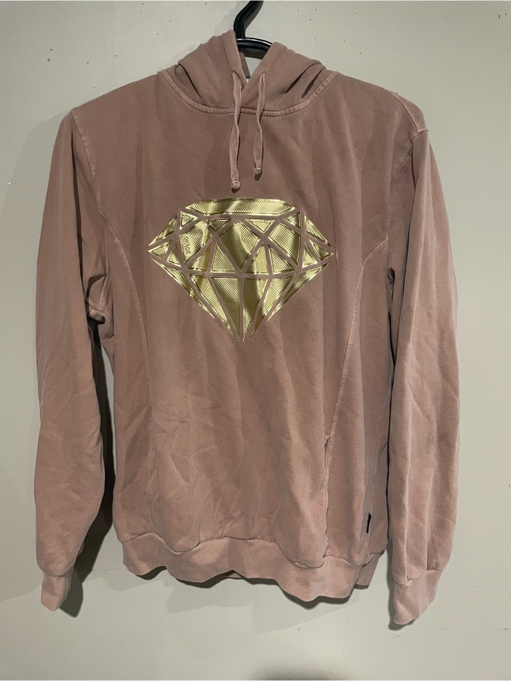 Ring of Fire Men's Dusty Rose Crewneck Hoodie with Gold Diamond Graphic